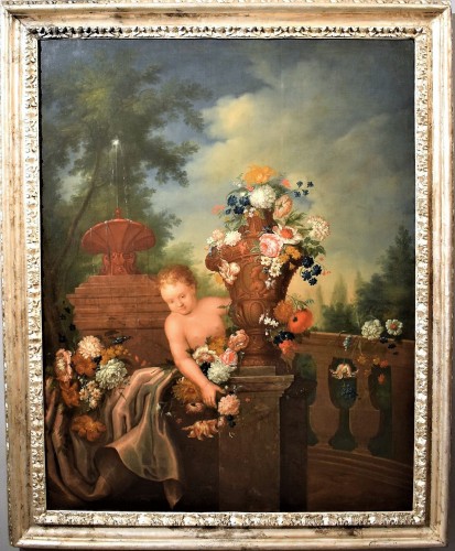 Nature morte de fleurs dans un jardin - Antonio Rapous (1733-1819) - Tableaux et dessins Style Louis XVI